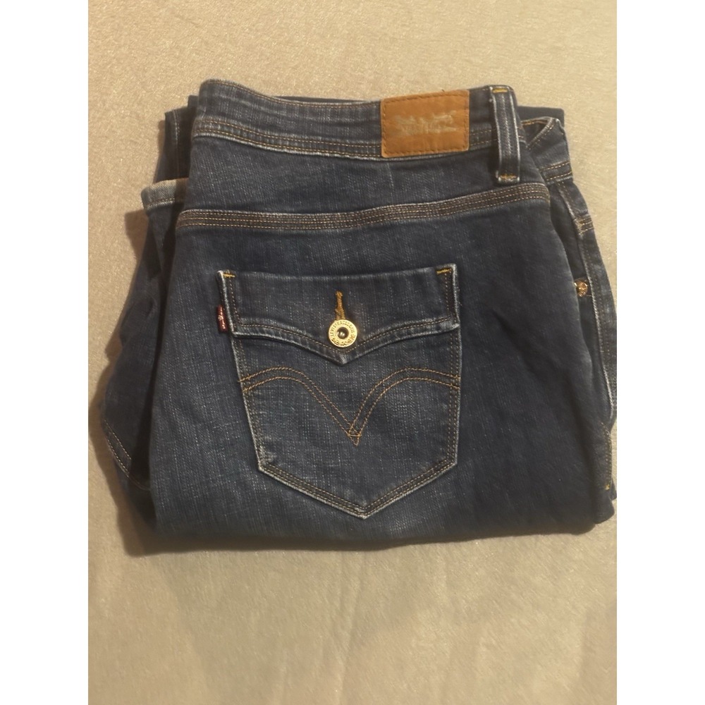 Levi's 580 Bootcut Jeans Women's 18W Stretch Denim Flap Pocket Button Raw Hem
